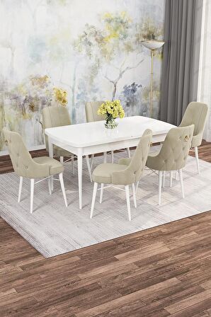 Rovena Mona Beyaz 80x132 Açılabilir Mdf Mutfak Masası Takımı 6 Adet Sandalye