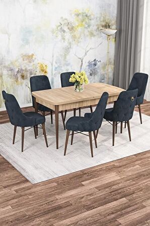 Rovena Mona Meşe 80x132 Açılabilir Mdf Mutfak Masası Takımı 6 Adet Sandalye