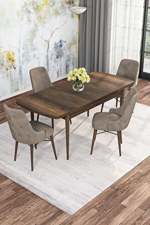 Rovena Mona Barok 80x132 Açılabilir Mdf Mutfak Masası Takımı 4 Adet Sandalye