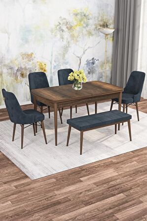 Rovena Mona Barok 80x132 Açılabilir Mdf Mutfak Masası Takımı 4 Adet Sandalye+1 Bench