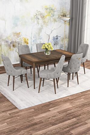 Rovena Mona Barok 80x132 Açılabilir Mdf Mutfak Masası Takımı 6 Adet Sandalye
