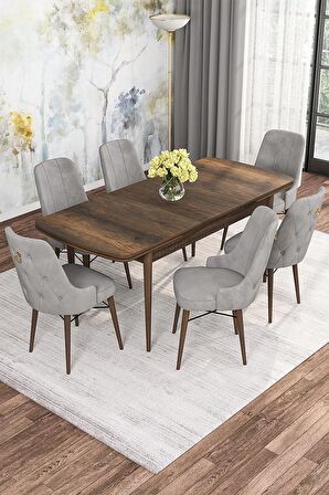 Rovena Mona Barok 80x132 Açılabilir Mdf Mutfak Masası Takımı 6 Adet Sandalye