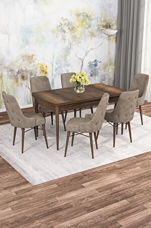 Rovena Mona Barok 80x132 Açılabilir Mdf Mutfak Masası Takımı 6 Adet Sandalye