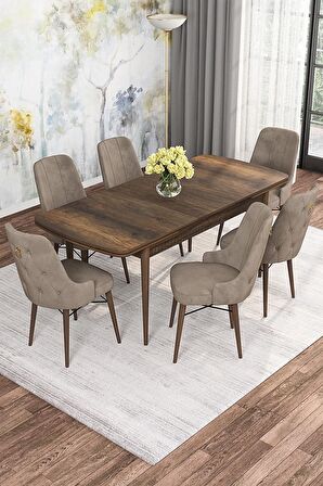 Rovena Mona Barok 80x132 Açılabilir Mdf Mutfak Masası Takımı 6 Adet Sandalye