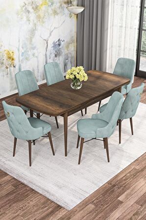 Rovena Mona Barok 80x132 Açılabilir Mdf Mutfak Masası Takımı 6 Adet Sandalye