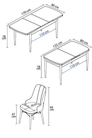 Rovena Mona Barok 80x132 Açılabilir Mdf Mutfak Masası Takımı 6 Adet Sandalye