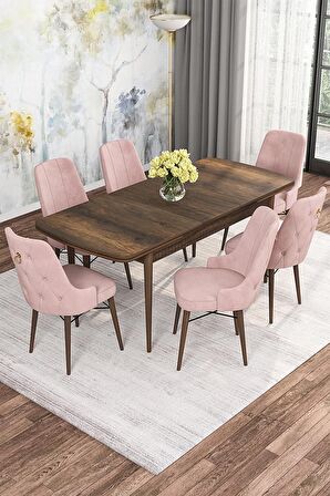 Rovena Mona Barok 80x132 Açılabilir Mdf Mutfak Masası Takımı 6 Adet Sandalye