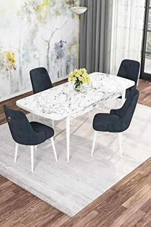 Rovena Mona Beyaz Mermer 80x132 Açılabilir Mdf Mutfak Masası Takımı 4 Adet Sandalye