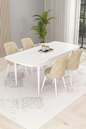 Rovena Kaf Beyaz 80x132 Açılabilir Suntalam Yemek Odası Takımı 4 Adet Sandalye