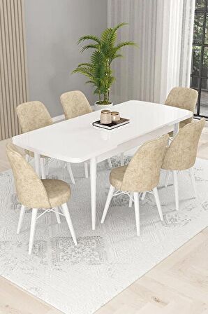 Rovena Kaf Beyaz 80x132 Açılabilir Suntalam Yemek Odası Takımı 6 Adet Sandalye