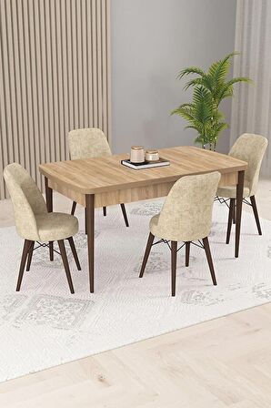 Rovena Kaf Meşe 80x132 Açılabilir Suntalam Yemek Odası Takımı 4 Adet Sandalye