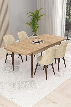 Rovena Kaf Meşe 80x132 Açılabilir Suntalam Yemek Odası Takımı 4 Adet Sandalye