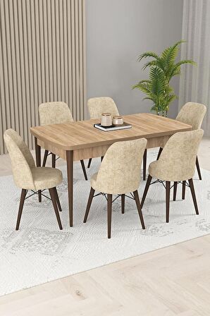 Rovena Kaf Meşe 80x132 Açılabilir Suntalam Yemek Odası Takımı 6 Adet Sandalye