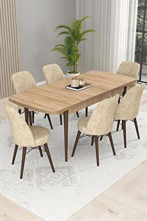 Rovena Kaf Meşe 80x132 Açılabilir Suntalam Yemek Odası Takımı 6 Adet Sandalye