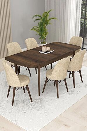 Rovena Kaf Barok 80x132 Açılabilir Suntalam Yemek Odası Takımı 6 Adet Sandalye