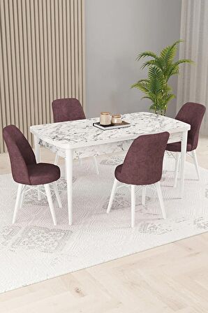 Rovena Kaf Beyaz Mermer 80x132 Açılabilir Suntalam Yemek Odası Takımı 4 Adet Sandalye