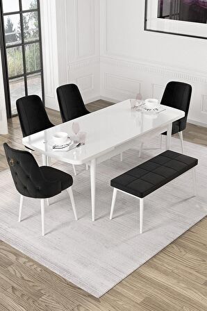 Rovena Mateo Beyaz 80x132 Açılabilir Suntalam Yemek Odası Takımı 4 Adet Sandalye+1 Bench