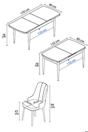 Rovena Mateo Beyaz 80x132 Açılabilir Suntalam Yemek Odası Takımı 4 Adet Sandalye+1 Bench