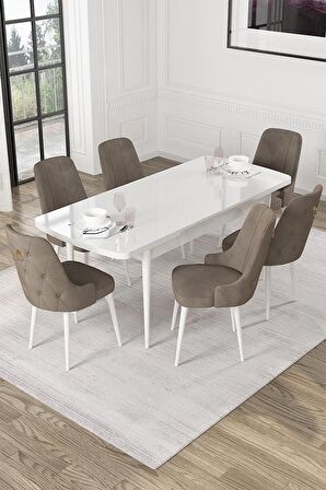 Rovena Mateo Beyaz 80x132 Açılabilir Suntalam Yemek Odası Takımı 6 Adet Sandalye