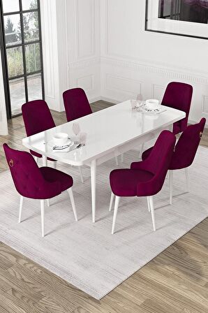 Rovena Mateo Beyaz 80x132 Açılabilir Suntalam Yemek Odası Takımı 6 Adet Sandalye