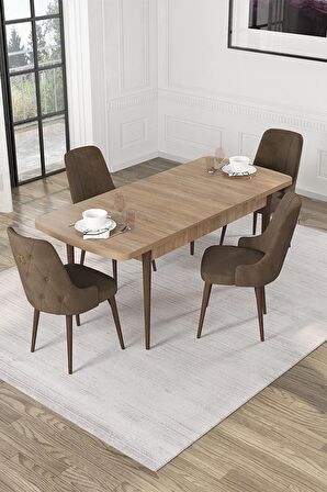 Rovena Mateo Meşe 80x132 Açılabilir Suntalam Yemek Odası Takımı 4 Adet Sandalye