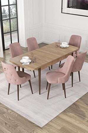 Rovena Mateo Meşe 80x132 Açılabilir Suntalam Yemek Odası Takımı 6 Adet Sandalye