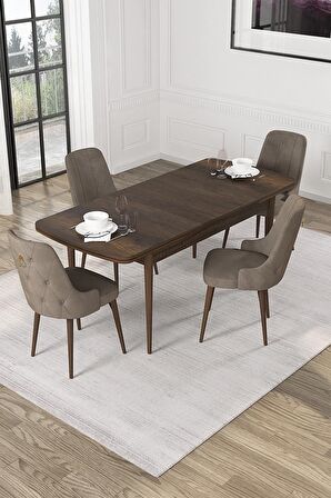 Rovena Mateo Barok 80x132 Açılabilir Suntalam Yemek Odası Takımı 4 Adet Sandalye