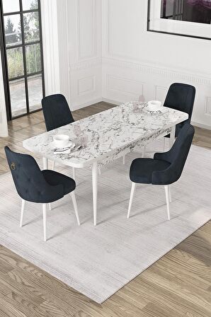 Rovena Mateo Beyaz Mermer 80x132 Açılabilir Suntalam Yemek Odası Takımı 4 Adet Sandalye