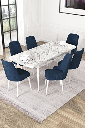 Rovena Mateo Beyaz Mermer 80x132 Açılabilir Suntalam Yemek Odası Takımı 6 Adet Sandalye