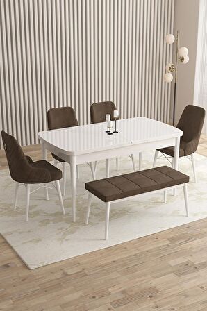 Rovena Queen Beyaz 80x132 Açılabilir Suntalam Yemek Odası Takımı 4 Adet Sandalye+1 Bench
