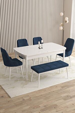 Rovena Queen Beyaz 80x132 Açılabilir Suntalam Yemek Odası Takımı 4 Adet Sandalye+1 Bench