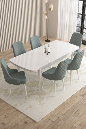 Rovena Queen Beyaz 80x132 Açılabilir Suntalam Yemek Odası Takımı 6 Adet Sandalye
