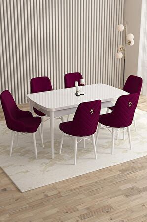 Rovena Queen Beyaz 80x132 Açılabilir Suntalam Yemek Odası Takımı 6 Adet Sandalye