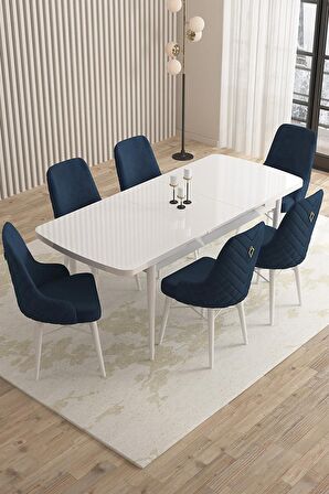 Rovena Queen Beyaz 80x132 Açılabilir Suntalam Yemek Odası Takımı 6 Adet Sandalye