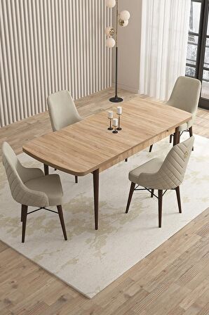 Rovena Queen Meşe 80x132 Açılabilir Suntalam Yemek Odası Takımı 4 Adet Sandalye