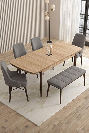 Rovena Queen Meşe 80x132 Açılabilir Suntalam Yemek Odası Takımı 4 Adet Sandalye+1 Bench