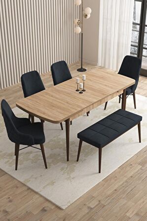 Rovena Queen Meşe 80x132 Açılabilir Suntalam Yemek Odası Takımı 4 Adet Sandalye+1 Bench