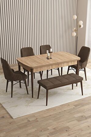 Rovena Queen Meşe 80x132 Açılabilir Suntalam Yemek Odası Takımı 4 Adet Sandalye+1 Bench