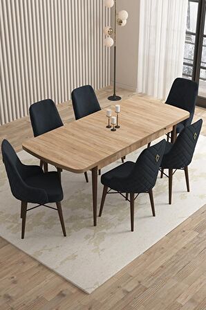 Rovena Queen Meşe 80x132 Açılabilir Suntalam Yemek Odası Takımı 6 Adet Sandalye