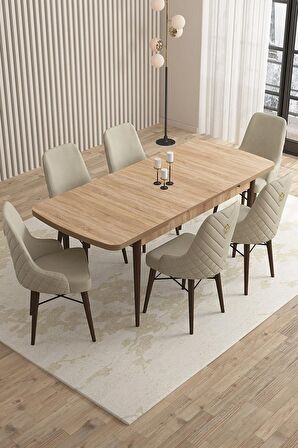 Rovena Queen Meşe 80x132 Açılabilir Suntalam Yemek Odası Takımı 6 Adet Sandalye