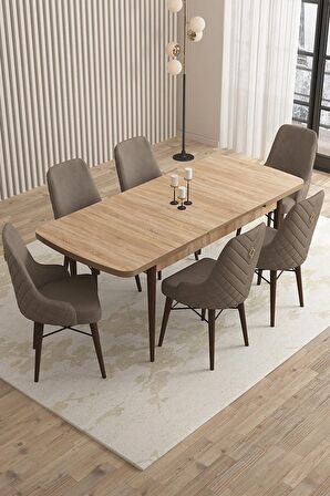 Rovena Queen Meşe 80x132 Açılabilir Suntalam Yemek Odası Takımı 6 Adet Sandalye