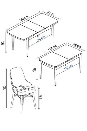 Rovena Queen Meşe 80x132 Açılabilir Suntalam Yemek Odası Takımı 6 Adet Sandalye