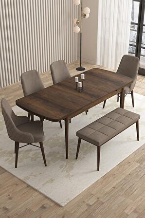 Rovena Queen Barok 80x132 Açılabilir Suntalam Yemek Odası Takımı 4 Adet Sandalye+1 Bench