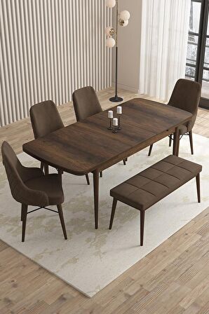 Rovena Queen Barok 80x132 Açılabilir Suntalam Yemek Odası Takımı 4 Adet Sandalye+1 Bench