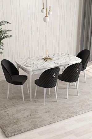 Rovena Modica Beyaz 80x132 Açılabilir Suntalam Yemek Odası Takımı 4 Adet Sandalye