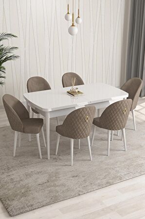 Rovena Modica Beyaz 80x132 Açılabilir Suntalam Yemek Odası Takımı 6 Adet Sandalye