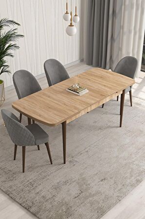 Rovena Modica Meşe 80x132 Açılabilir Suntalam Yemek Odası Takımı 4 Adet Sandalye