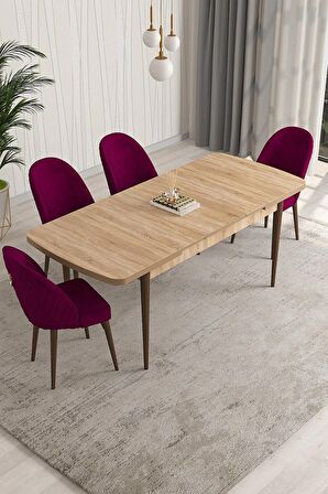 Rovena Modica Meşe 80x132 Açılabilir Suntalam Yemek Odası Takımı 4 Adet Sandalye