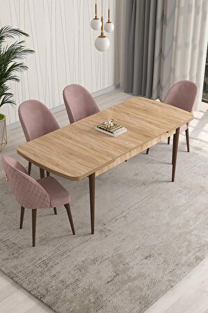 Rovena Modica Meşe 80x132 Açılabilir Suntalam Yemek Odası Takımı 4 Adet Sandalye