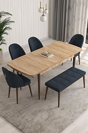Rovena Modica Meşe 80x132 Açılabilir Suntalam Yemek Odası Takımı 4 Adet Sandalye+1 Bench